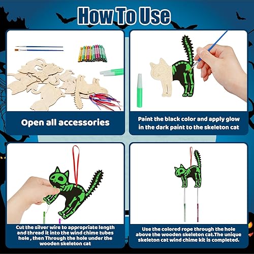 Miniatura 10 de Paquete de 30 carillones de viento para hacer tu propio carillón de viento de pescado, artes y manualidades de madera para niñas y niños, adornos