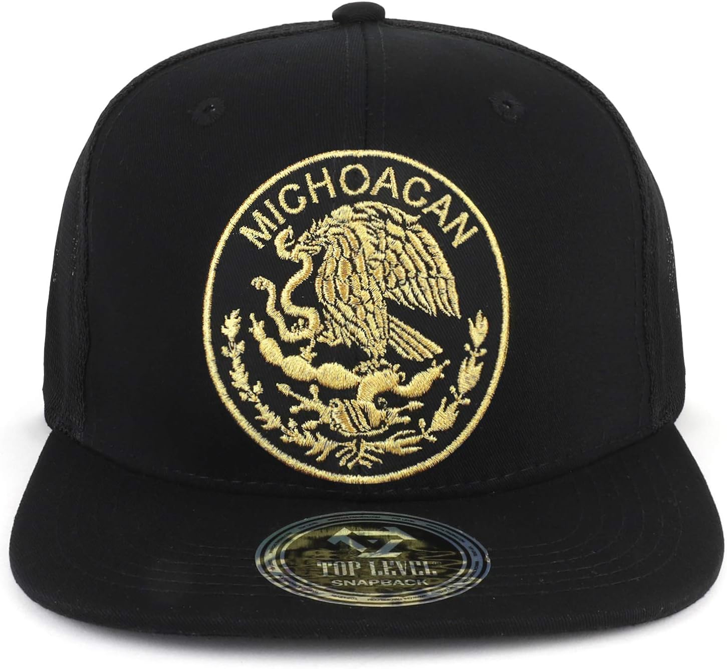 Trendy Apparel Shop City of Mexico Eagle Embroidered Flatbill Trucker Mesh Cap