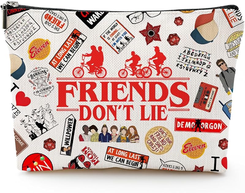 Necessaire de maquiagem Byqone Stranger Merch Friends Don't Lie com zíper