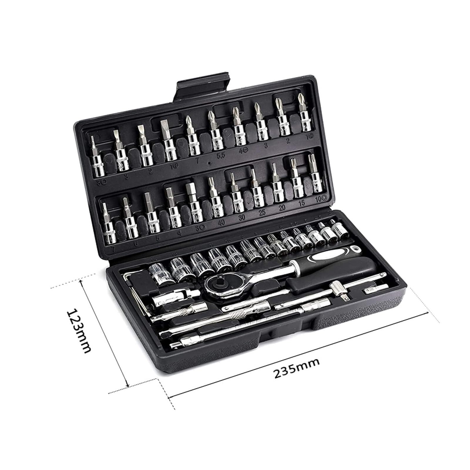 Zestaw Narzędzi Walizka na Narzędzia 46PCS 1/4 cala Zestaw nasadek metrycznych kluczy grzechotkowych Zestawy narzędzi mechanicznych Naprawa samochodów domowych Wszechstronny