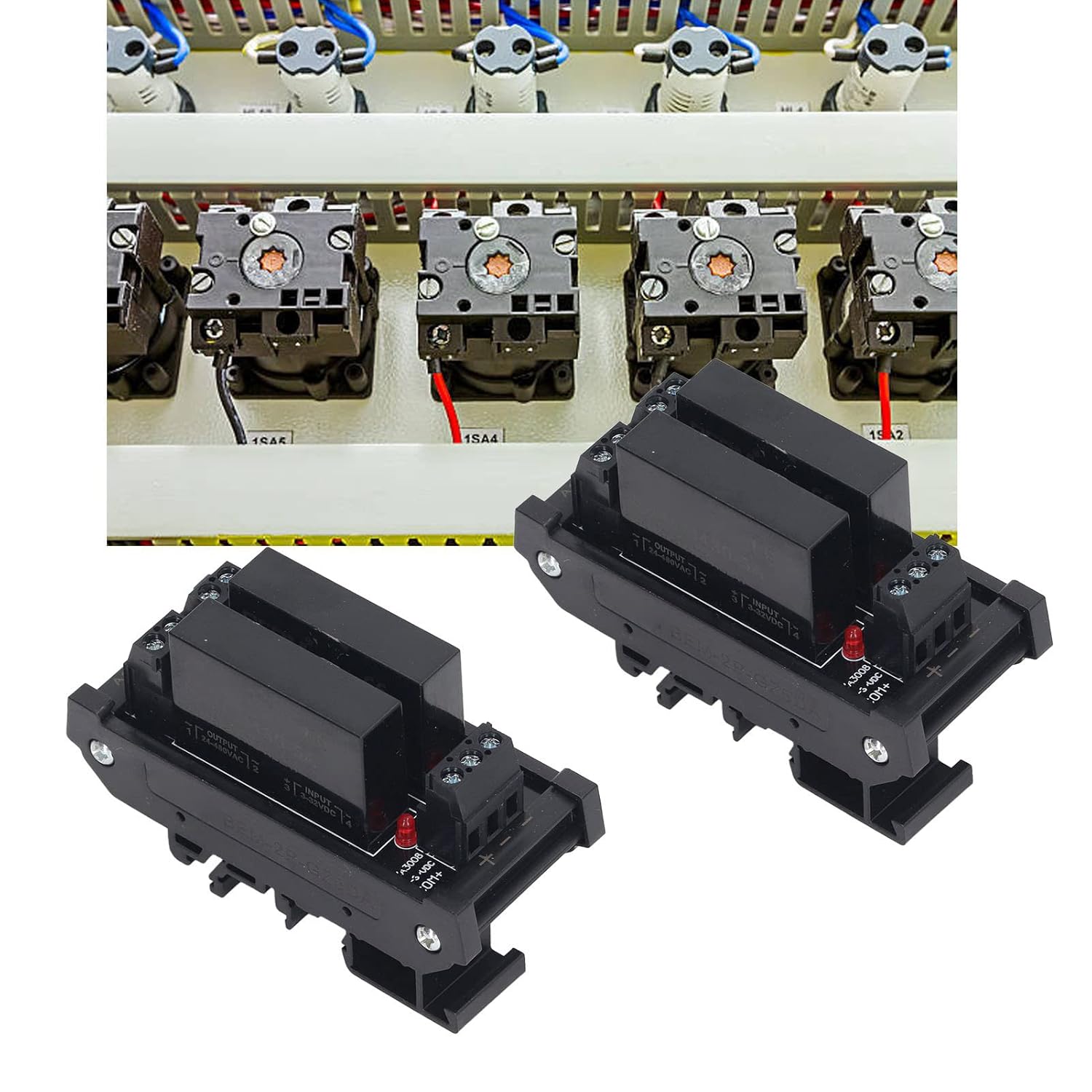 Solid State Relay Module, 3-32VDC Input DIN Rail Mount Resin Seal Plug and Play Resistant 2pcs DC to AC Equipment Relay Module