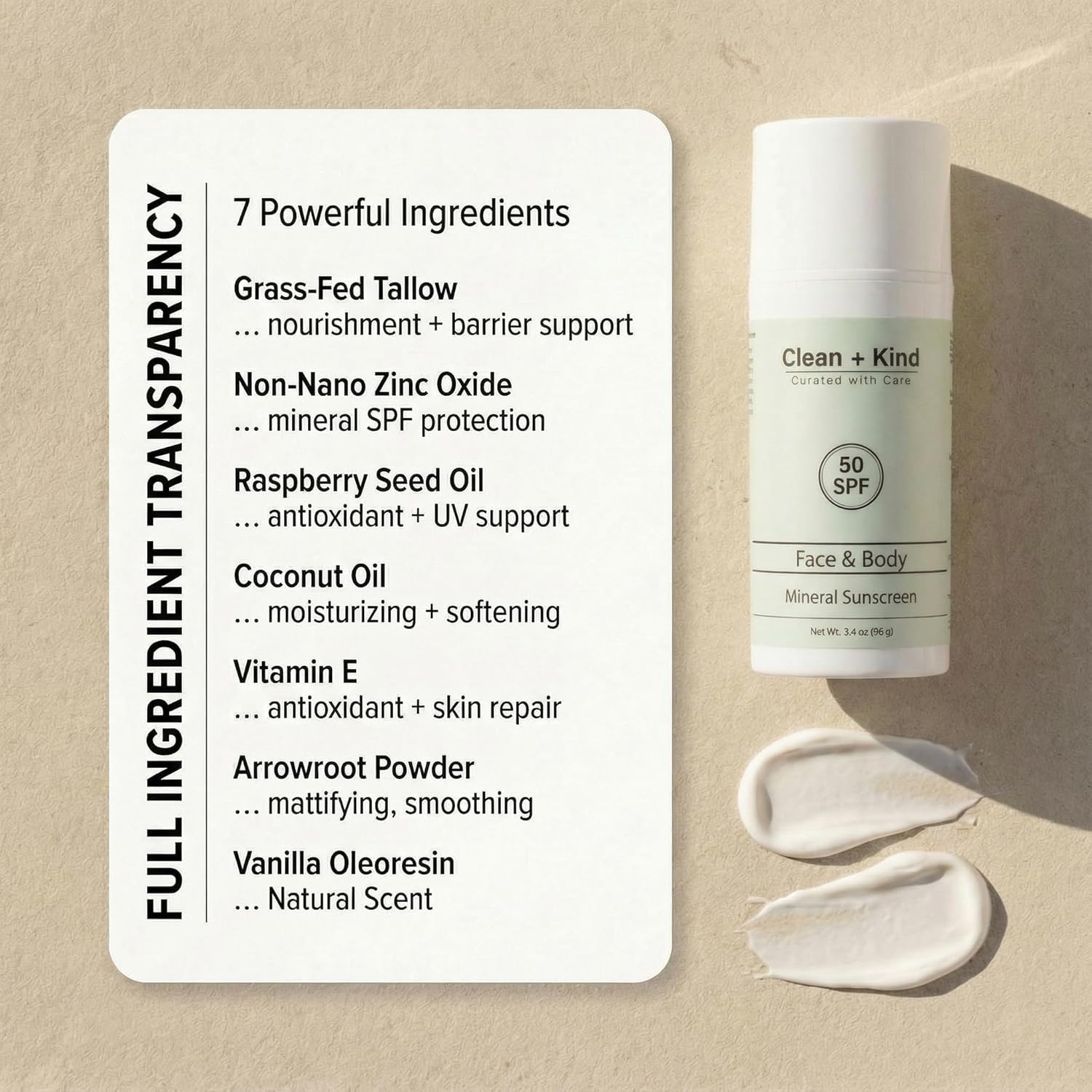 Organic Beef Tallow Mineral Sunscreen with Zinc Oxide