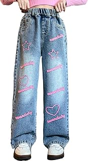 Pantalones para niños Vaqueros Holgados Cintura en V Alta Pierna Ancha y Bolsillos Hip Hop Danza Niña 5-14 años