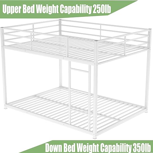 Miniatura 6 de Literas de metal de tamaño matrimonial sobre matrimonial, litera baja de metal con escalera para niños, adolescentes y adultos, marco de cama