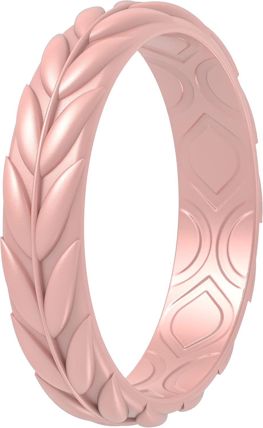 ThunderFit Silicone Wedding Rings for Women, Leaf Design Rubber Engagement Bands 5.2mm Wide 2mm Thick, Breathable & Standard Inner Layer - 1/4/7 Variety Multipack
