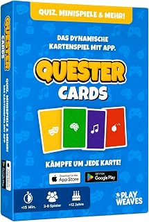 Quester Cards - Lustiges Kartenspiel mit App - Gesellschaftsspiel für Erwachsene & Jugendliche - Quiz Partyspiel Wissensspiel Familienspiel Geschenk Sommer - ab 12 Jahren - 2 bis 8 Spieler