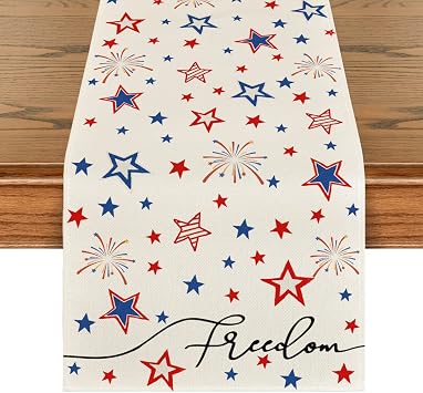 Artoid Mode Patriotic Freedom Stars 4th of July Table Runner, Memorial Day Holiday Kitchen Dining Table Decor for Indoor Outdoor Home Party Decoration 13 x 72 Inch