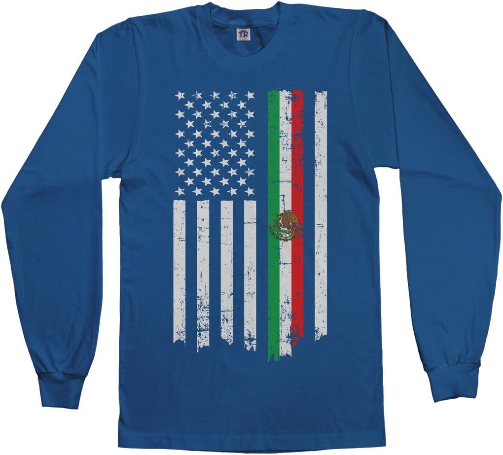 Threadrock Men's Mexican American Flag Long Sleeve T-Shirt