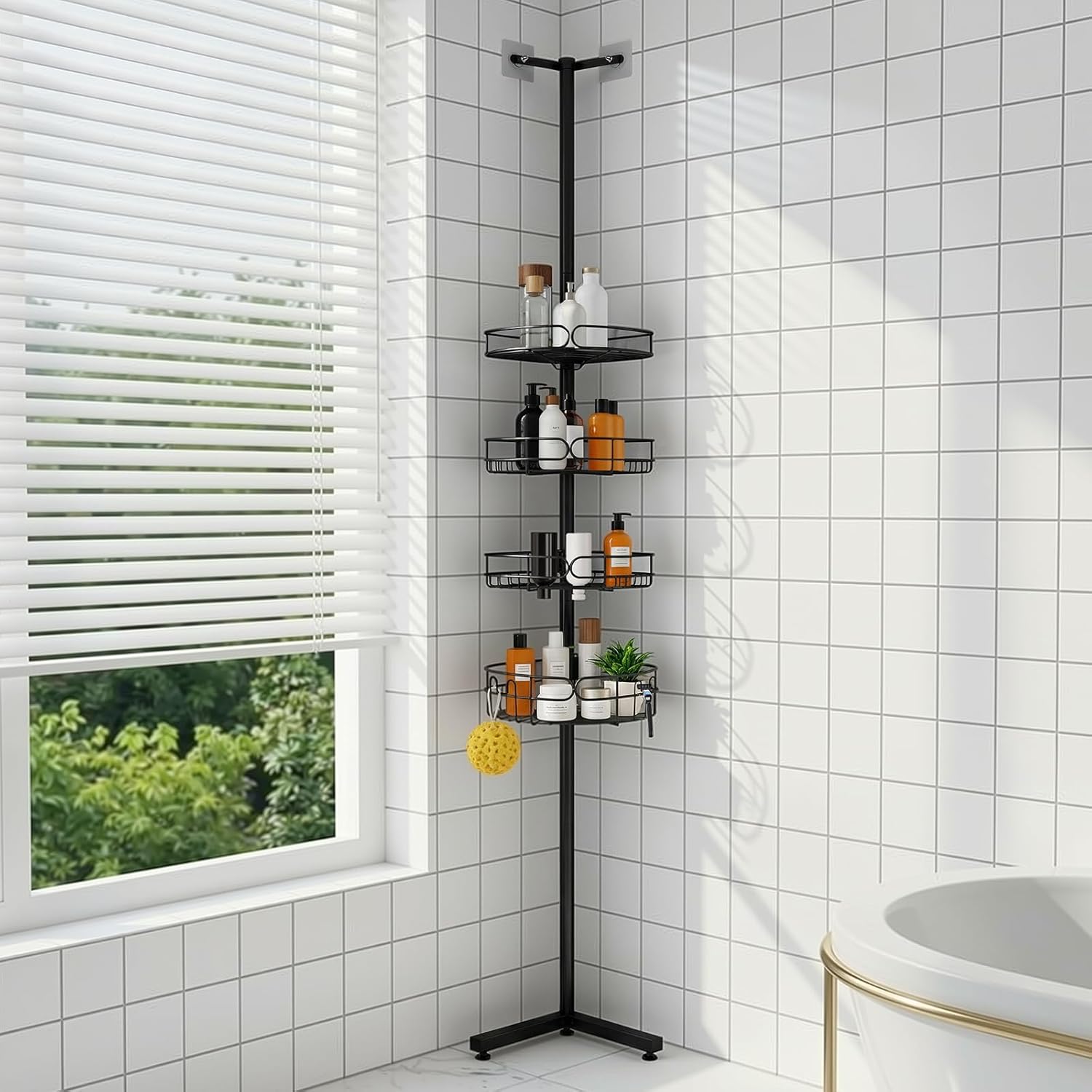 Corner Shower Caddy Standing, 4-Tier Sturdy Rust-Resistant Shower Corner Shelf Organizer, Shower Organizer Corner Universal Fit for Any Bathroom Height