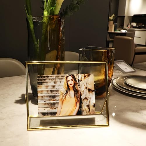 Miniatura 6 de Marco flotante dorado, 8 x 10 pulgadas, horizontal, para fotos de 7 x 9, 6 x 8, 5 x 7, marco de fotos de estante de mesa, elegante para Navidad,