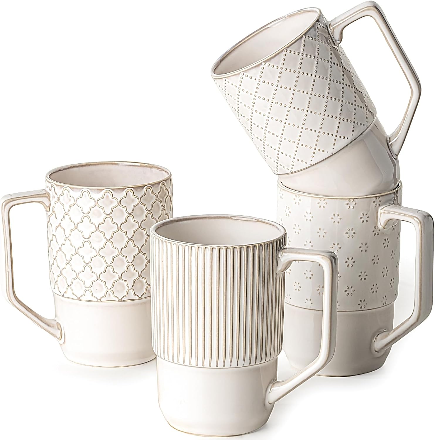 getstar Ceramic Coffee Mugs 12oz Set of 4, Pottery Coffee Tea Cup Set for Kitchen with Texture Patterns for Coffee, Tea, Hot Cocoa, Milk, Microwave and Dishwasher Safe