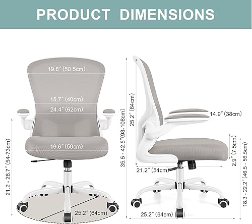 Miniatura 2 de Silla de oficina ergonómica, silla de escritorio de soporte lumbar con reposabrazos abatible y malla transpirable, silla de oficina giratoria de