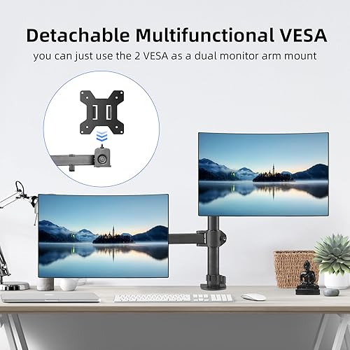 Vista 5 de Suptek Soporte para monitor y laptop con capacidad para pantalla de computadora de 13 a 32 pulgadas, soporte de brazo ajustable para monitor