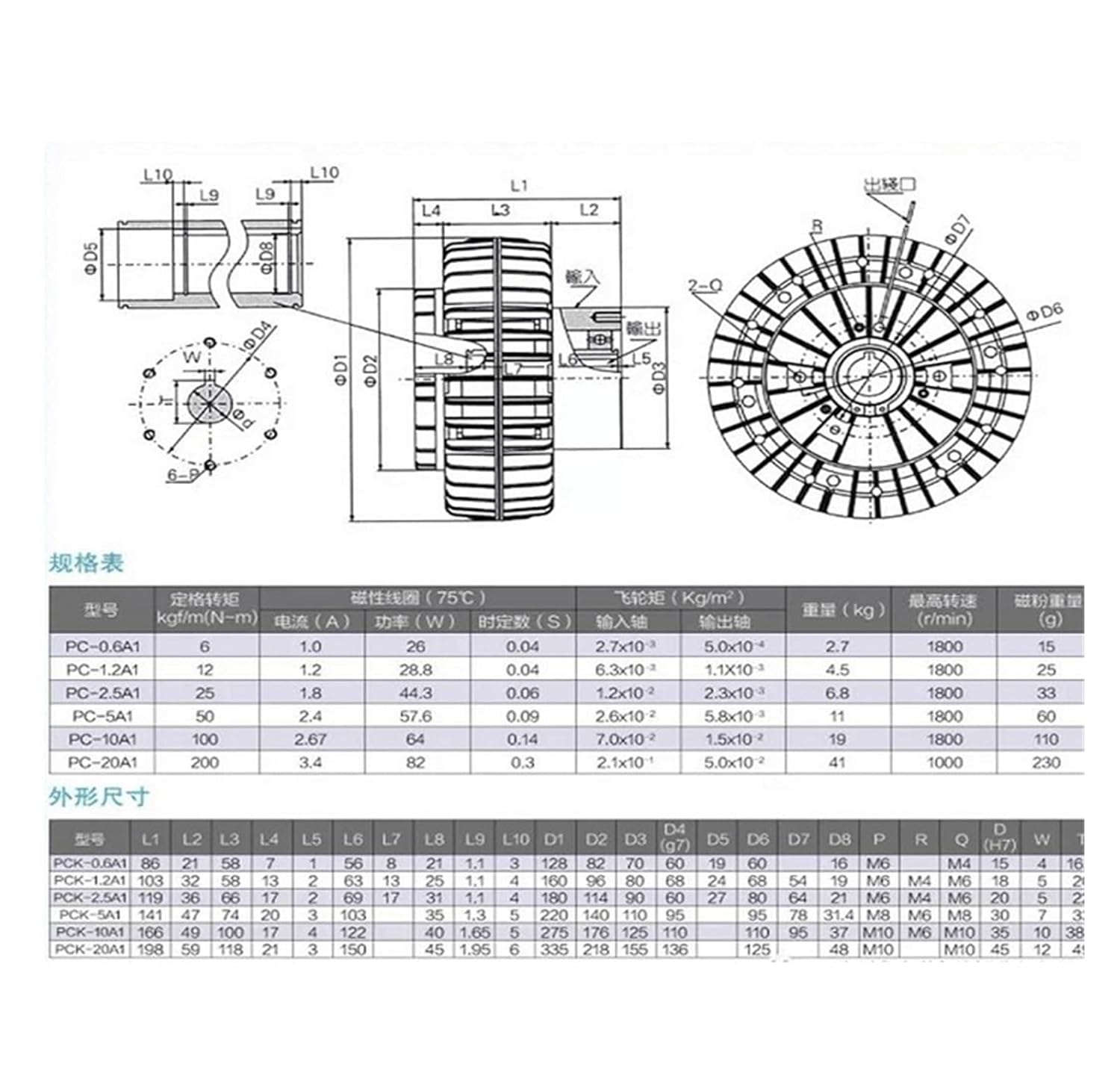 PC-A1 Type External Rotation Magnetic Powder Clutch Tension Controller Electromagnetic Brake(PC-1.2A1(12NM))
