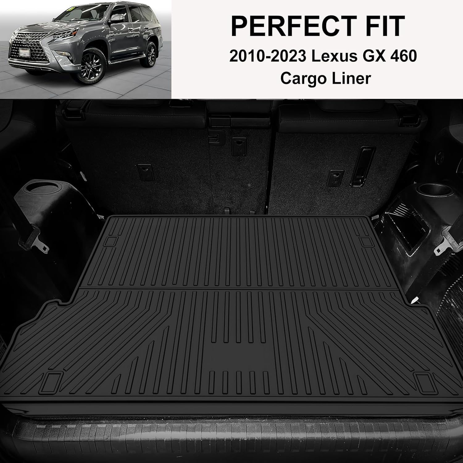 Trunk Mat for Lexus GX 460 2010-2023 - Custom Fit TPE Non Slip Cargo Liner - All Weather Guard Trunk Liner - 3D Shaped Laser Measured Cargo Mats for 2010-2023 Lexus GX GX460 - Image 2