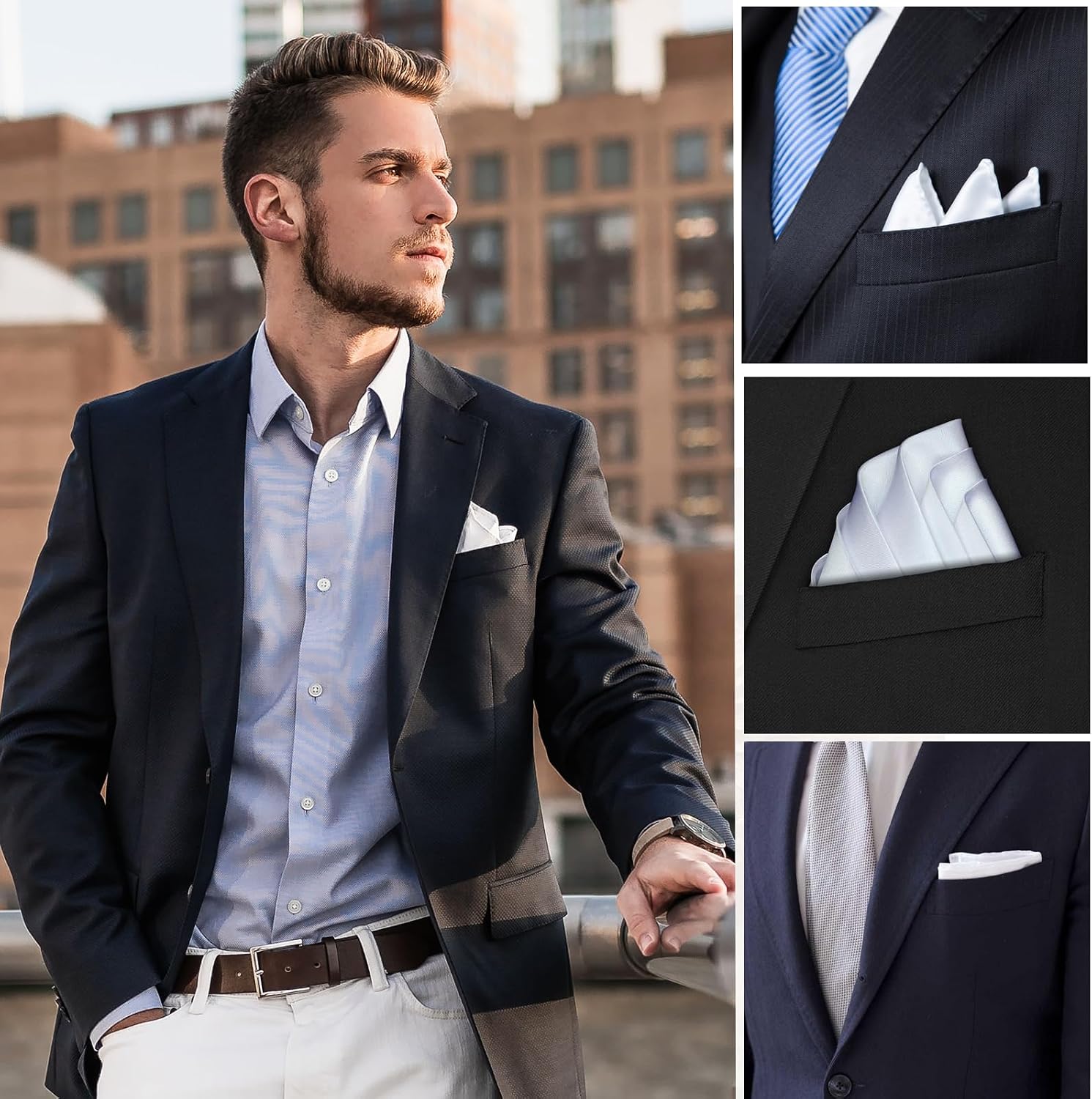 2pcs Men's Handkerchiefs Selected Soft White Hankie Suit Solid Pocket Squares Towel Premium Gent Hankies for Men Father's Day