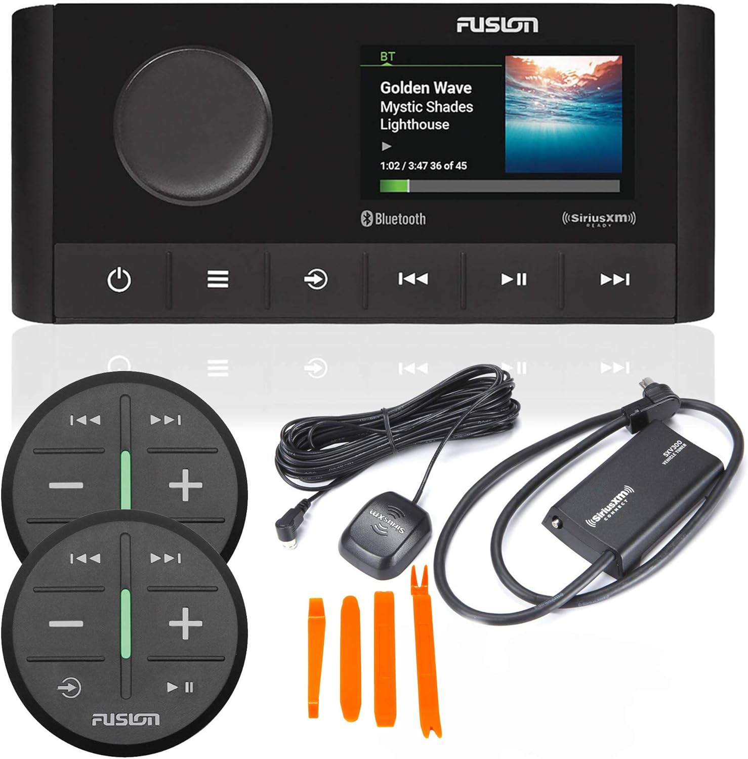 Fusion MS-RA210 Marine Entertainment System with (2) ARX70B Black Wireless Remotes, and SVX300v1 Sirius XM Tuner