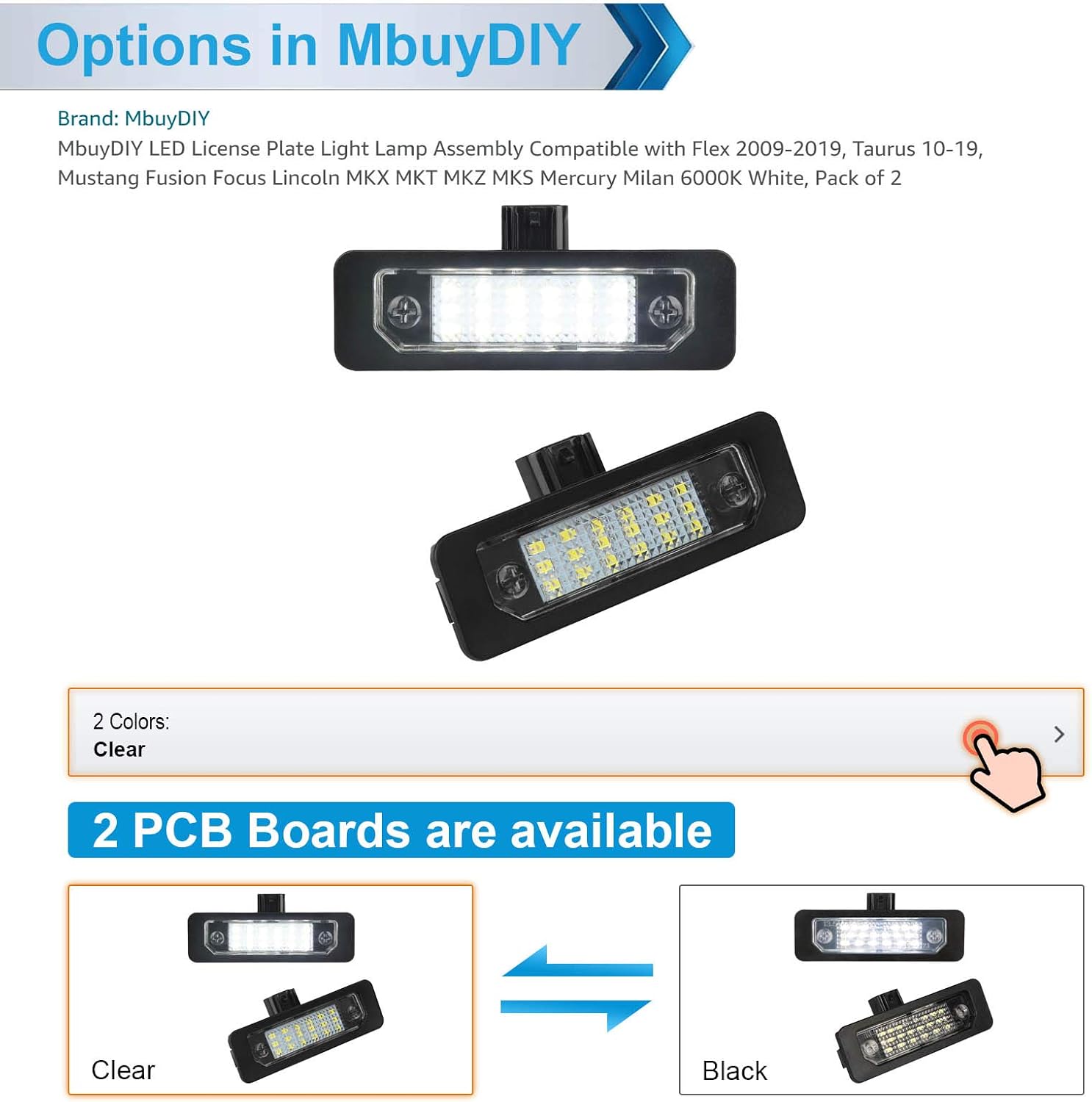 LED License Plate Light Lamp Compatible with Fusion 2006-2012, Mustang 2010-2014, Taurus 10-19, Flex Focus Lincoln MKX MKZ MKT MKS Mercury Milan 6000K White, Pack of 2