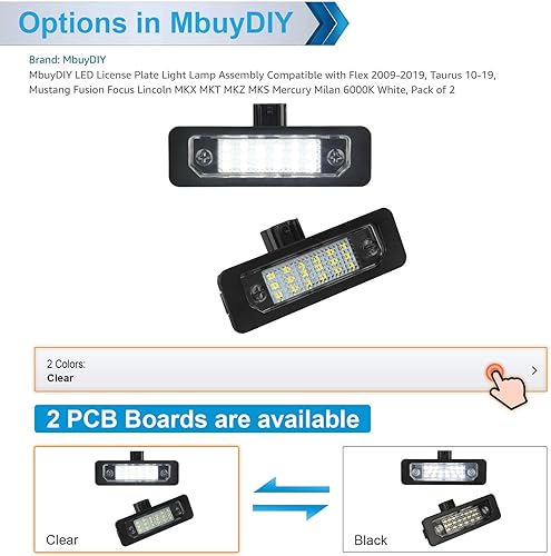 Miniatura 2 de MbuyDIY Lámpara LED para matrícula compatible con Fusion 2006-2012, Mustang 2010-2014, Taurus 10-19, Flex Focus Lincoln MKX MKZ MKT MKS Mercury