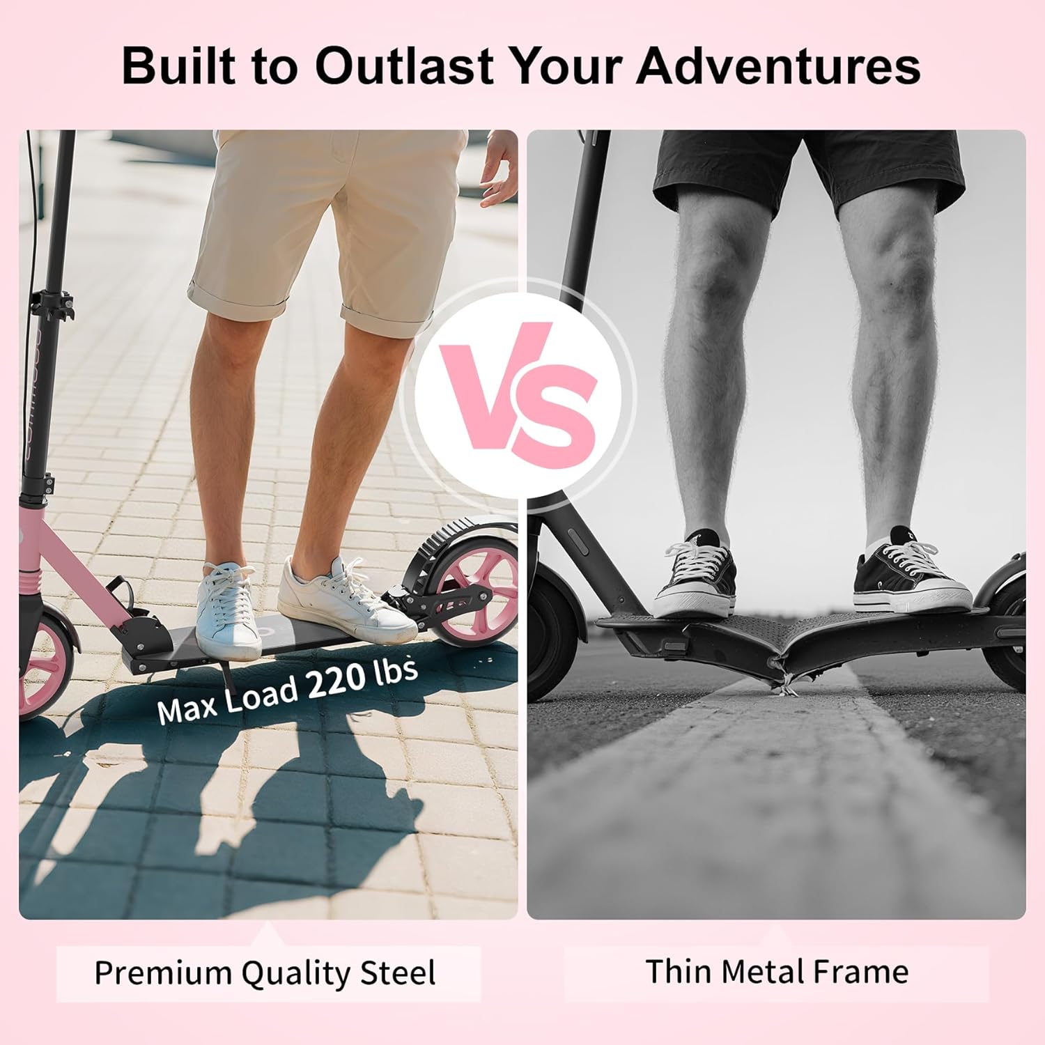 Kick Scooter with Dual Brakes for Kids Age 8+, Teens, Adults, Dual Suspension Foldable Lightweight Scooter with 8 Inch Big Wheels, Max Load 240 LBS Wide Deck - Image 2