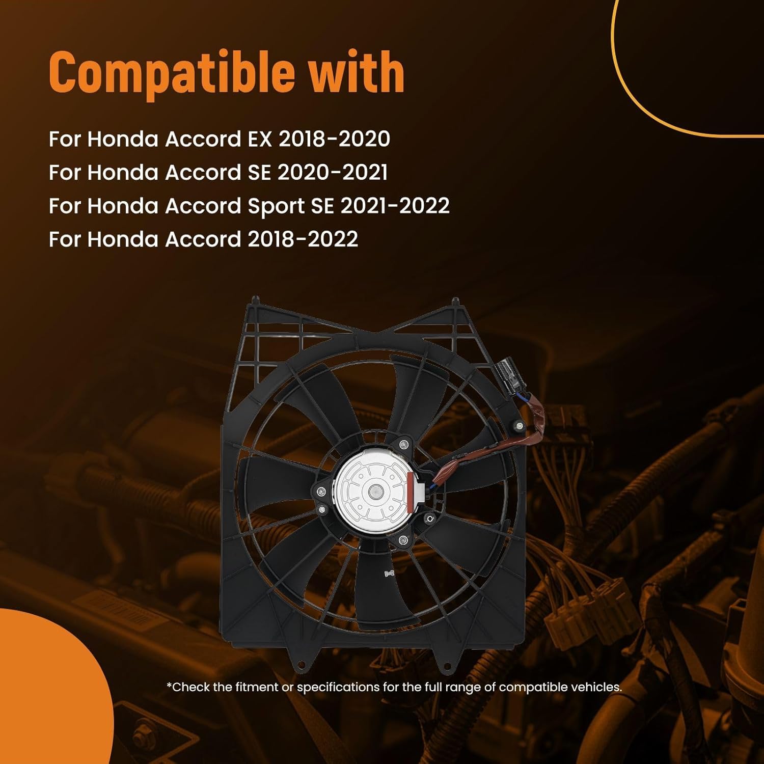 maXpeedingrods Right A/C Condenser Cooling Fan Assembly for Honda Accord EX 2018-2020, SE 2020-2021, Sport SE 2021-2022, for Honda Accord 2018-2022, HO3113144 386156A0A01 386156A0999