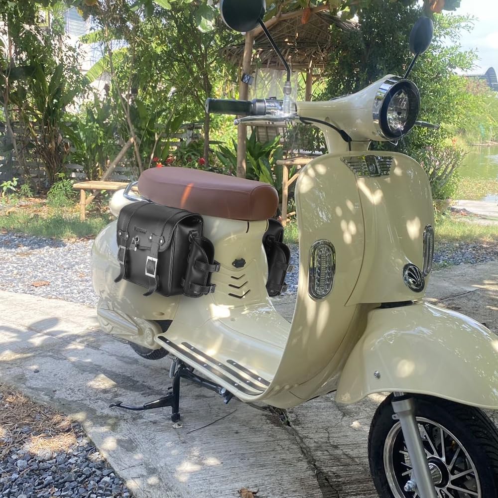 TentHome Torby motocyklowe do pakowania ze skóry PU, torba na bagażnik rowerowy, tylne sakwy rowerowe, kieszenie boczne, podwójna torba z uchwytem na butelkę i zamkiem, czarna