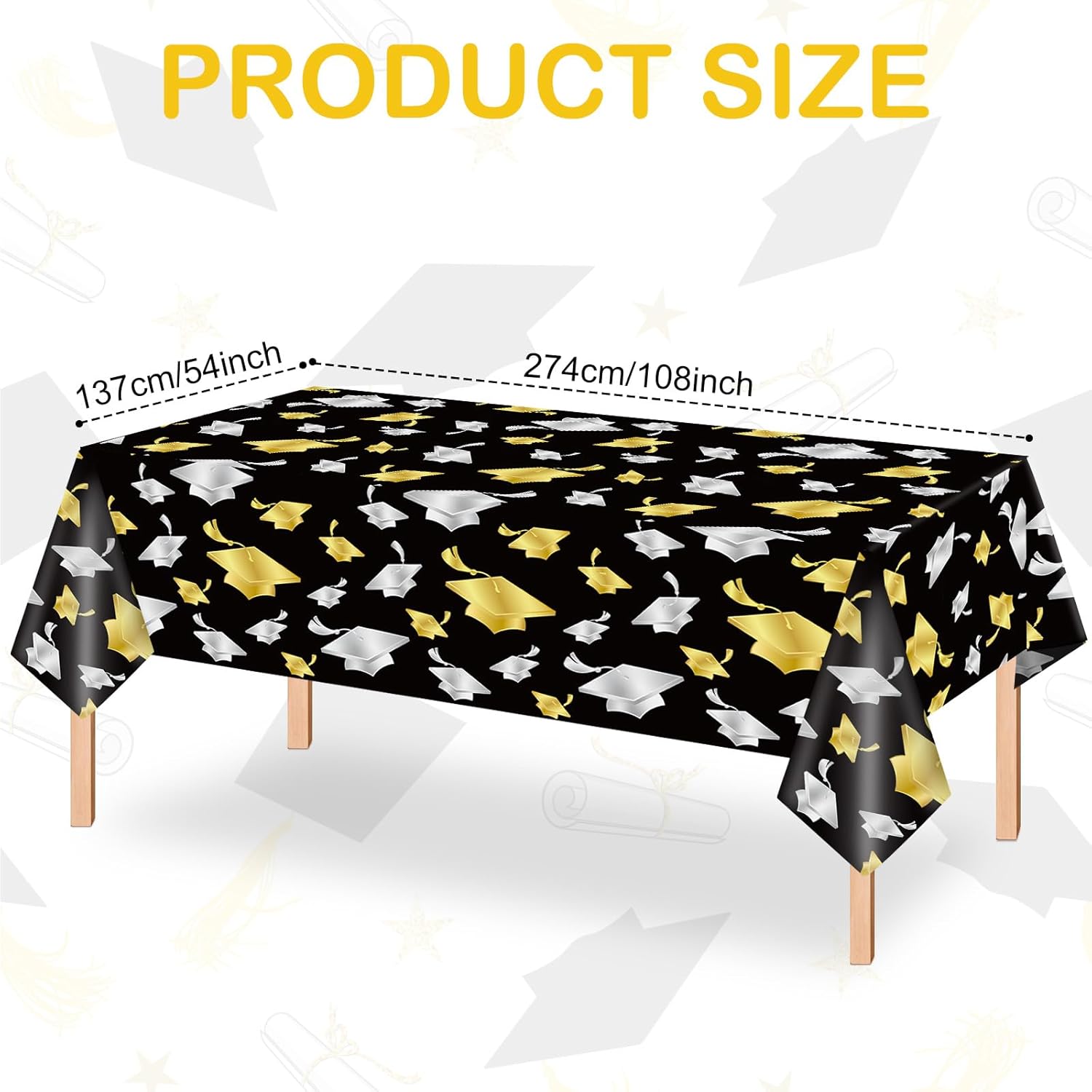 Whaline 6Pcs Graduation Tablecloth Gold Silver Graduation Cap Disposable Table Cloth Waterproof Congrats Grad Table Cover for Grad Season School Decoration Party Supplies