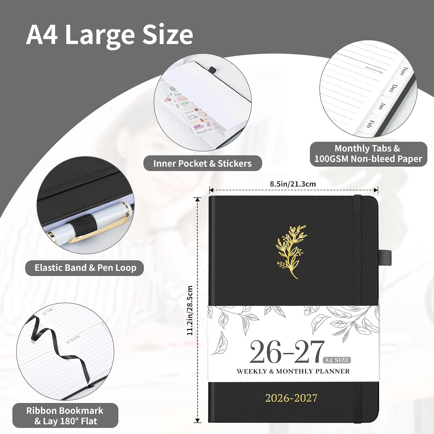 2026-2027 Planner, Weekly & Monthly Calendar with Tabs, 8.5"x11" image 4