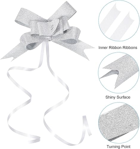 Miniatura 4 de PATIKIL Cinta de lazos de 2 pulgadas, paquete de 40 lazos decorativos para bodas, fiestas, cumpleaños, decoraciones de tono plateado