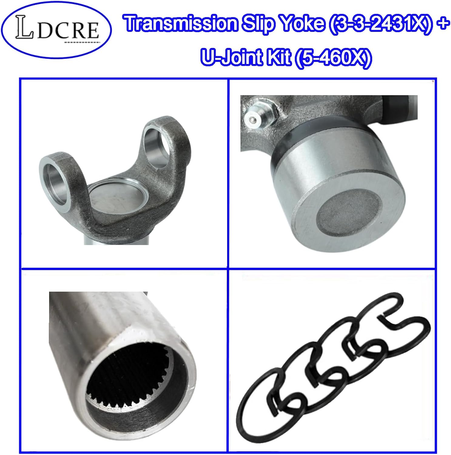 Transmission Slip Yoke (3-3-2431X) + U-Joint Kit (5-460X) - Replaces OEM - Compatible with GM Turbo 400, TH400, 4L80E, 4L85E, Muncie M21/M22, Borg Warner Super T10-1350 Series, 31 Spline