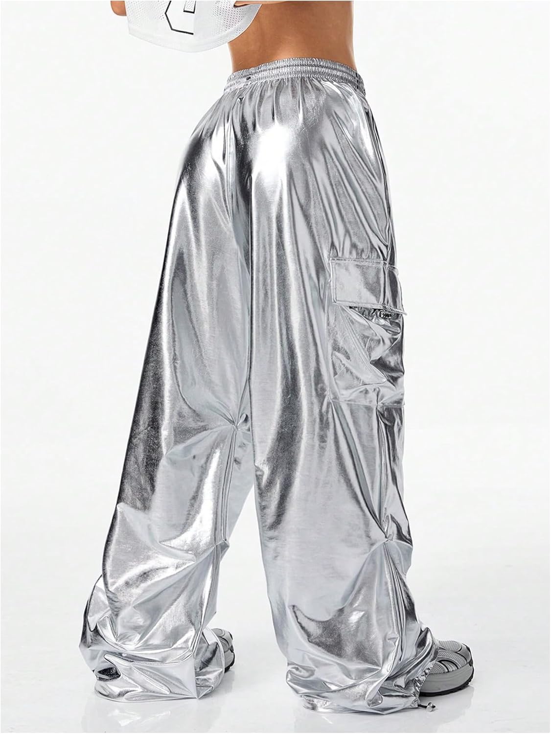 SHENHE Women's Y2k Metallic Cargo Pants Wide Leg Baggy Hip Hop Dance Rave Joggers Trousers - Image 4
