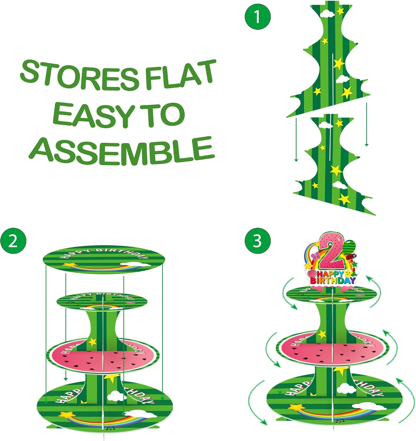Nabenkalu Cartoon Melon Cupcake Stand 2nd Second Watermelon Party Favors Cake Stand for Kids Birthday Party Decorations Baby Shower Party Supplies