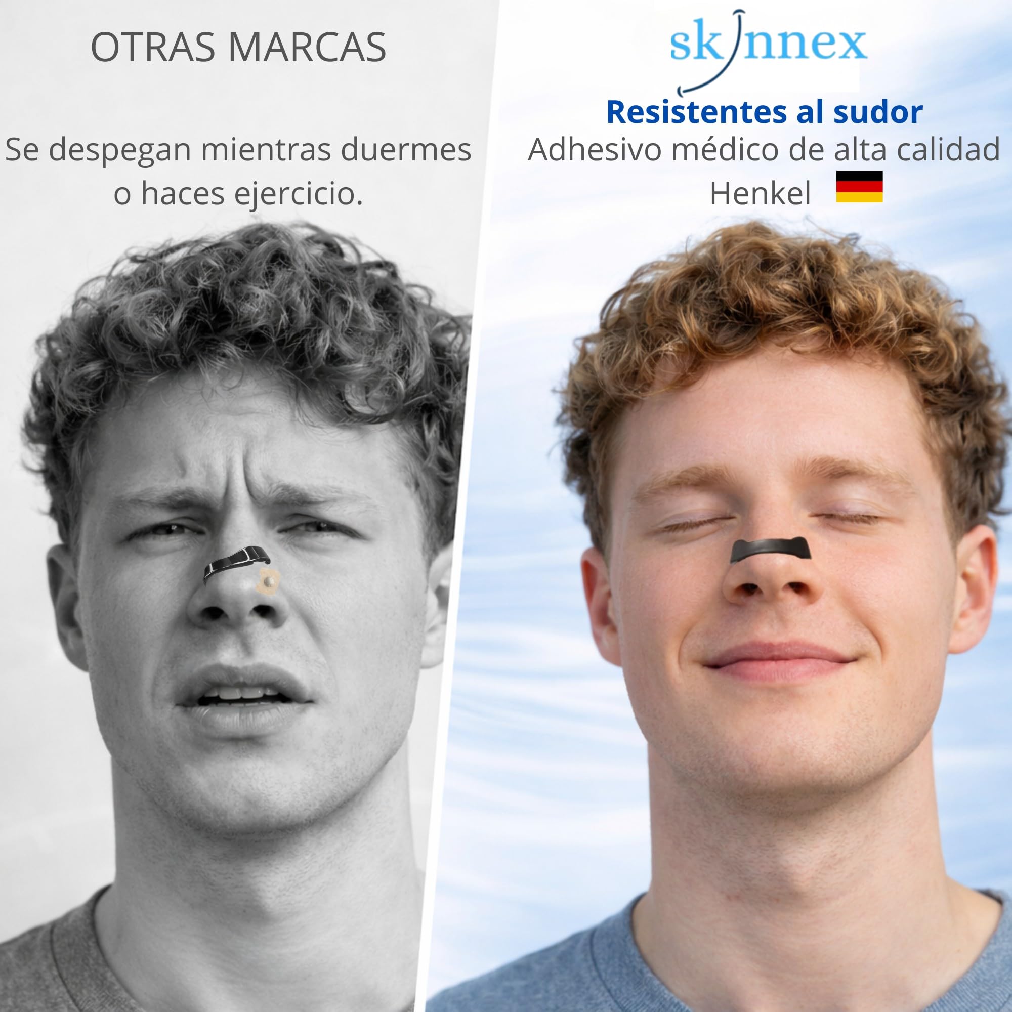 Tiras nasales magnéticas dormir - SKINNEX - respirador nasal magnético reutilizable con bandas magnéticas respiratorias para deporte running descanso flujo aire - 4 bandas + 70 parches + Aplicador