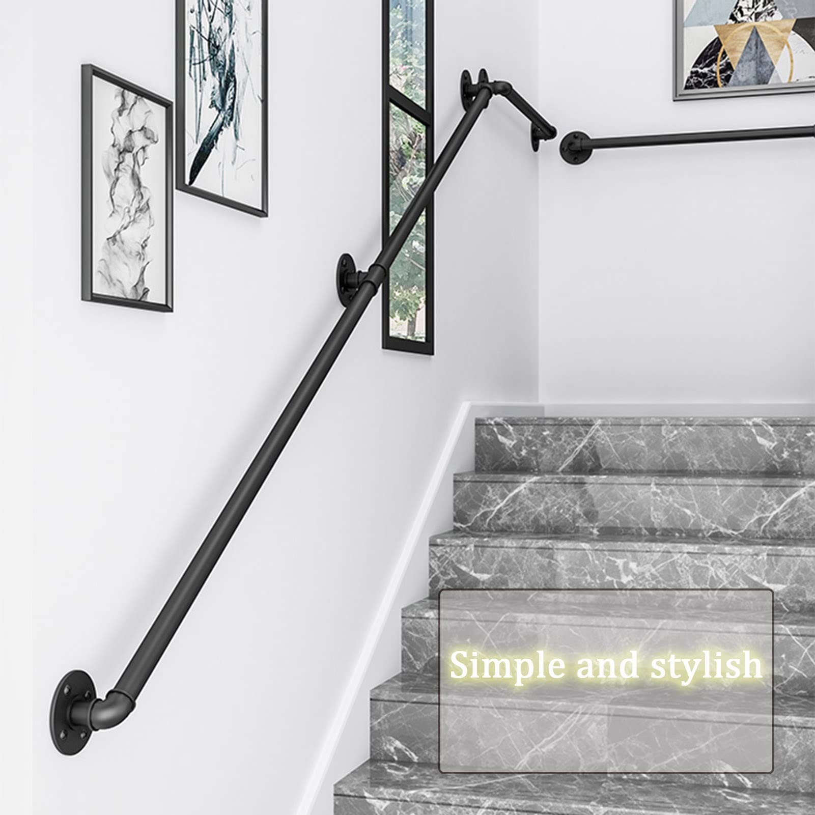 ADVAP Kit corrimano Scale Nero | Resaggio delle Scale Guardrail Safety Grab Bar | Ridinga di binari in Ferro battuto a Parete per Uso Interno Esterno (Size : 1.2m)
