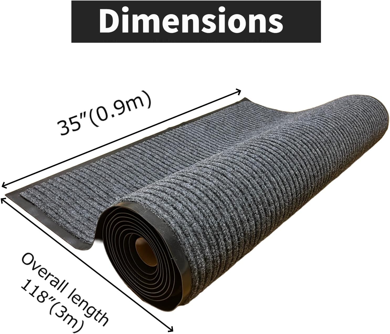 Commercial Mats for Floor,W3' x L10' Large Outdoor Indoor Mat Waterproof Rubber Back Rugs for Home Office Business Areas Grey-Black