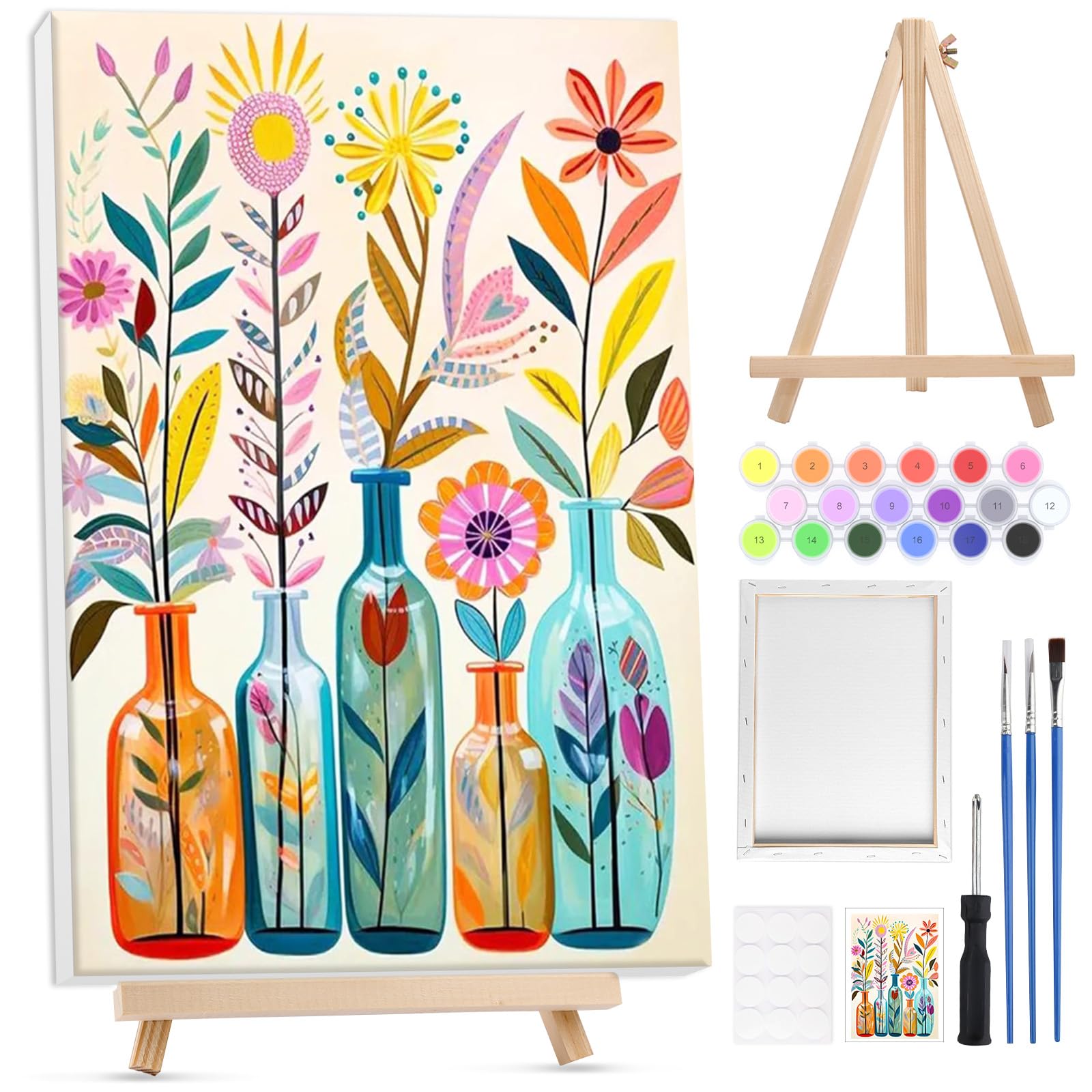 Lxmsja Flor Pintar por Numeros Adultos con Marco, con Caballete de Madera, DIY Cuadros para Pintar por Números Flor, Flor Pintura Acrilica Lienzos Manualidades Decoracion Hogar Pared 20x30cm