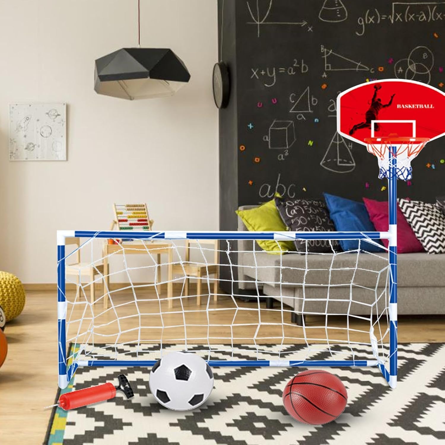 Kids Basketball Hoop - 2 in-1 Sports Center for Kids,Indoor and Outdoor Basketball Hoop Football/Soccer Goal Play Set for Children
