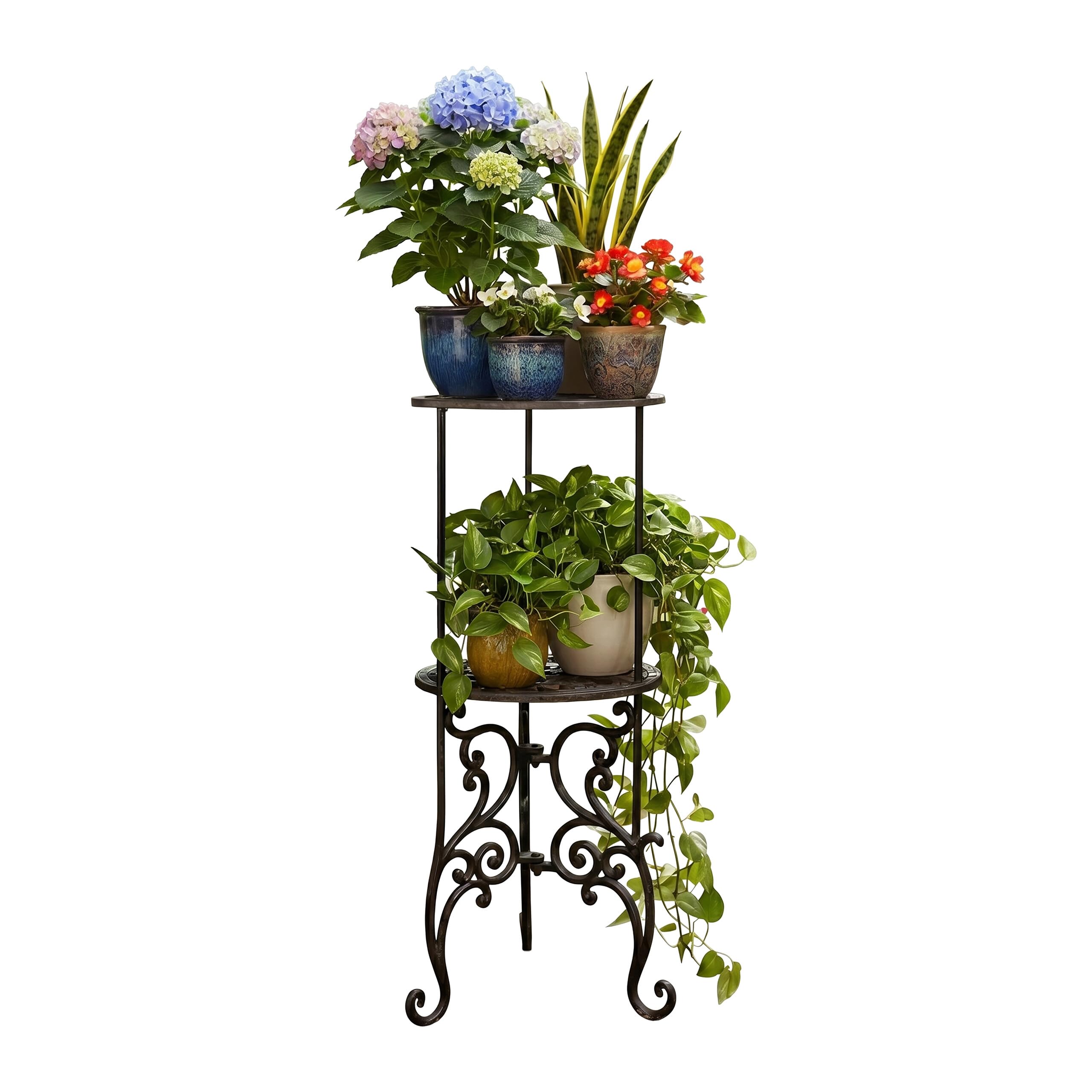 Relaxdays Pflanzenständer, Vintage, 2 Ablagen, Blumenstand Gusseisen, HxD: 66x27,5 cm, Pflanzenpodest Outdoor, braun