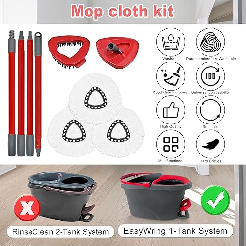 Miniatura 6 de Juego combinado de cabezales y mango de repuesto de fregona y base de trapeador compatible con repuestos de mopa giratoria Ocedar, 3 cabezales de