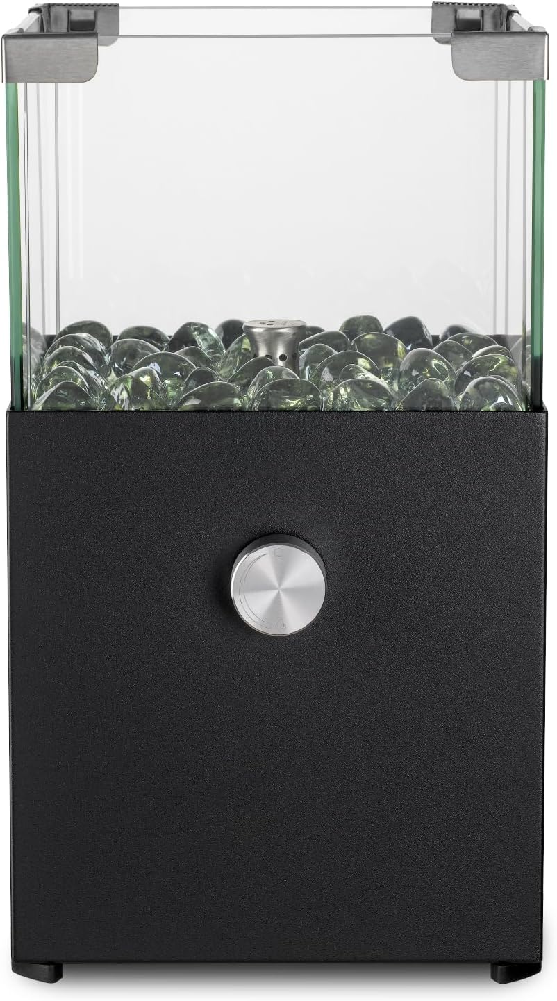 tepro Vulena Table Gas Fire Pit, Anthracite, Square, Smooth, with Glass Decorative Stones