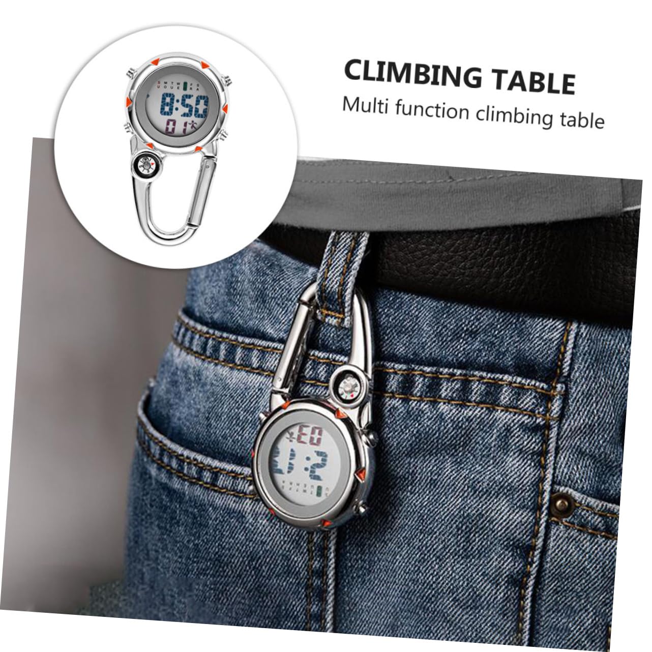 Abaodam Bergsteiger Hakenhangtisch Uhr aus Edelstahl Clip-Quarzuhr Karabiner Uhr auf Outdoor achten Rucksackuhr beim Klettern aufpassen Rostfreier Stahl Orange