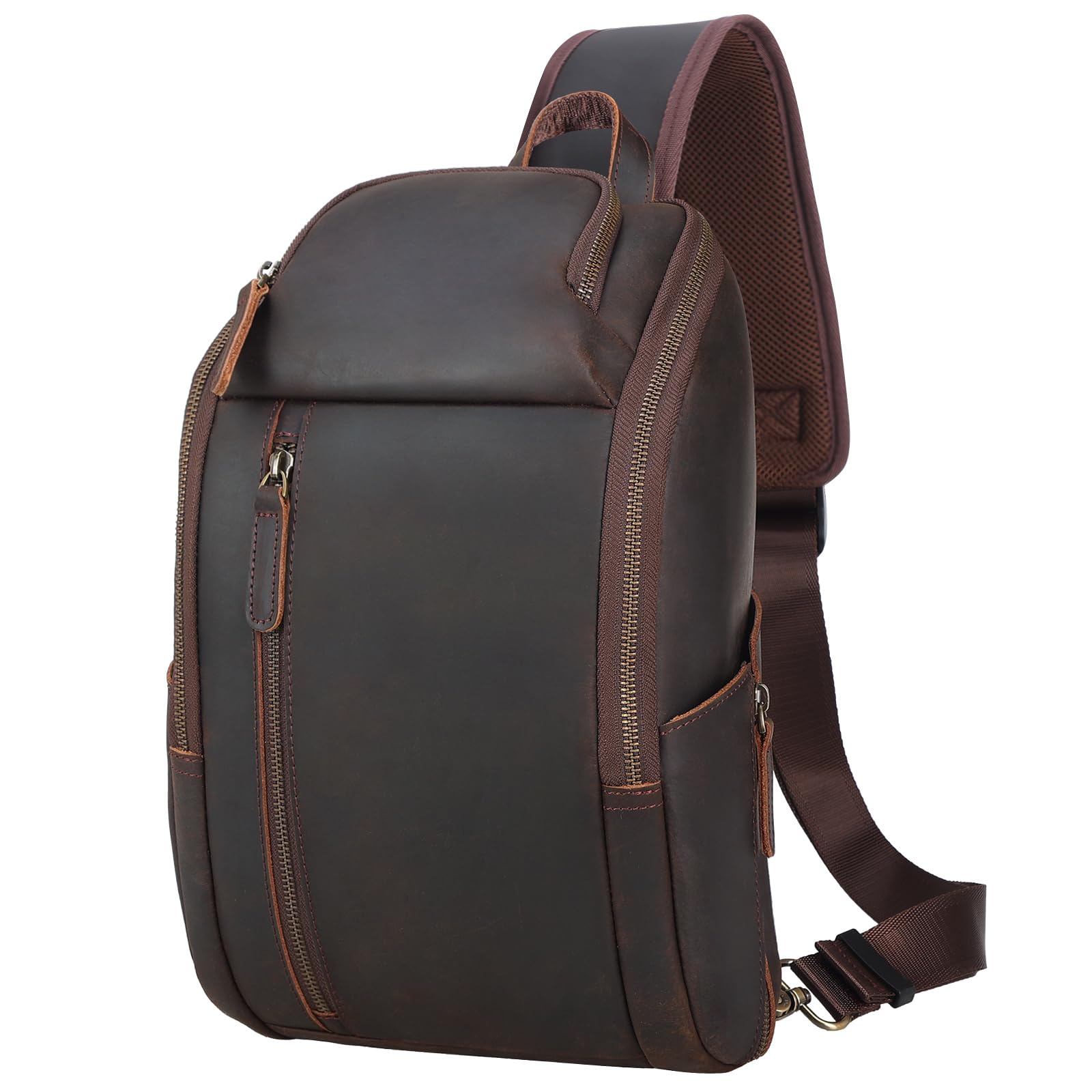 Genuine Leather Sling Bag Chest Pack for Men Casual Travel Shoulder Bag Sling Backpack fits 9.7" Tablet