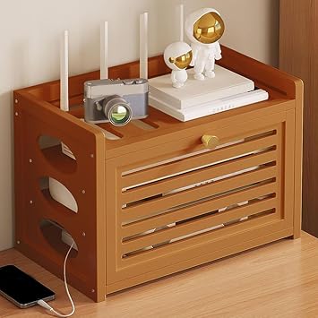 WiFi Router Storage Hidden Box, WiFi Hider Media Storage Cabinet, Power Tap and Cable Management Hider Organizer for Office and Home Brown,40.5cm/15.9"