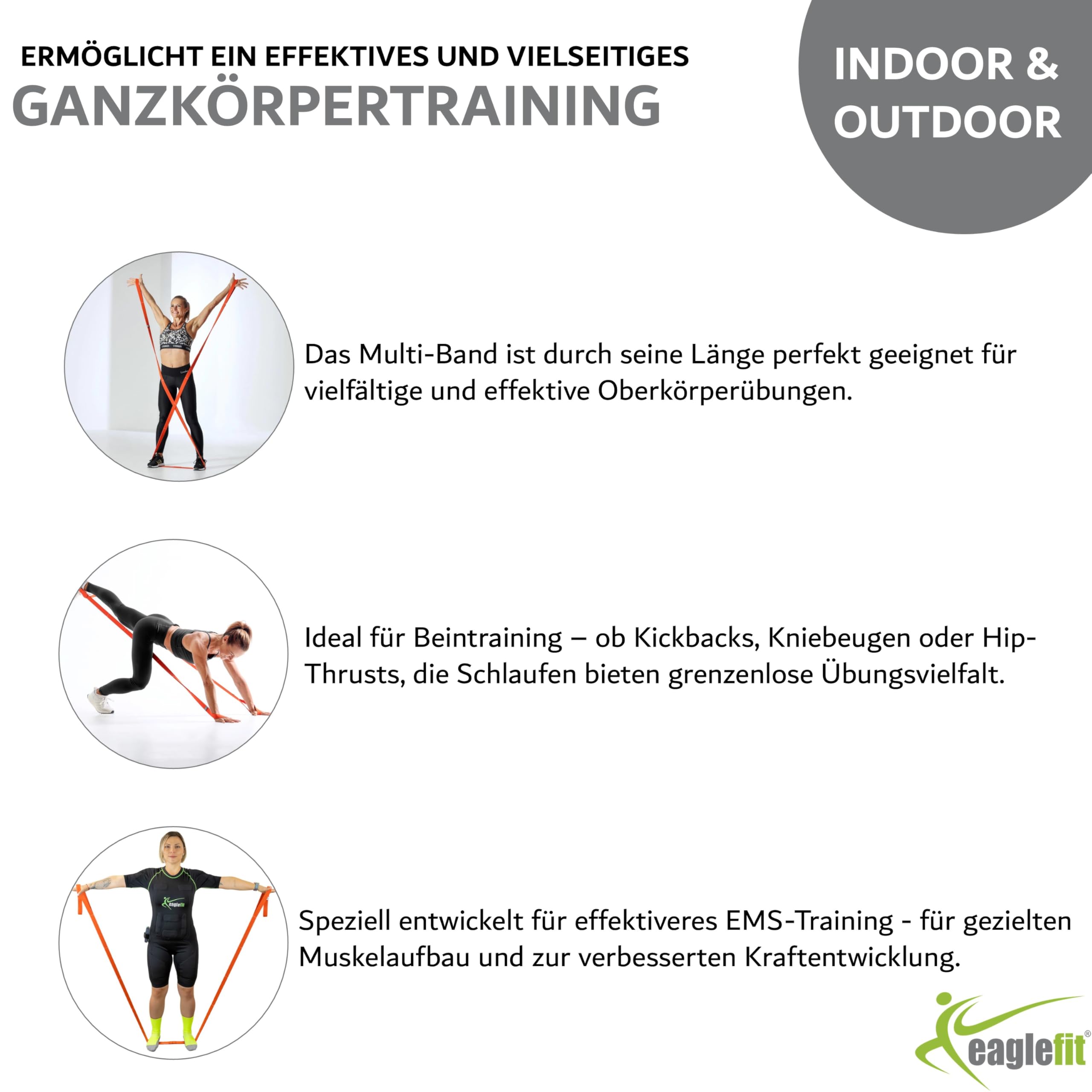 eaglefit - Multi Trainingsband by Flexvit für Profis und Anfänger für EIN effektives Ganzkörpertraining und ideal für EMS-Training - Mit Schlaufen für schnelle Intensitätsänderung (Länge 2,75 Meter)