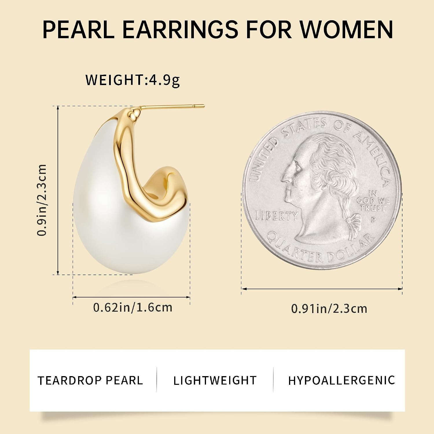 S925 Silver Pearl Stud Earrings for Women, 14K Gold Plated Hypoallergenic Pearl Drop Earrings, Classic Jewelry for Wedding & Daily Wear