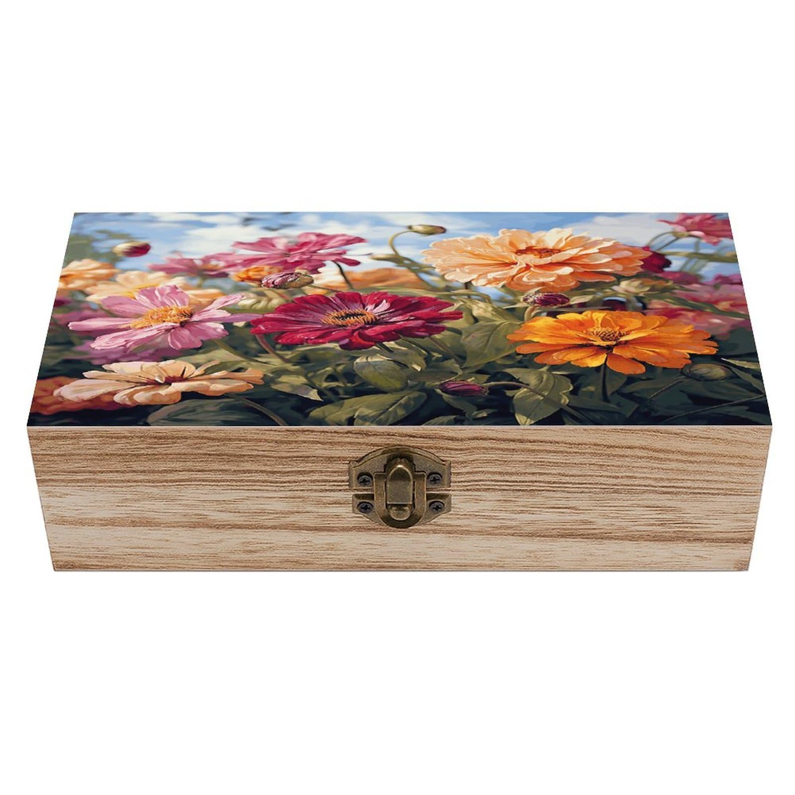 Boîte de rangement en bois souvenirs coffre rétro fleuri idée cadeau bijoux et photos