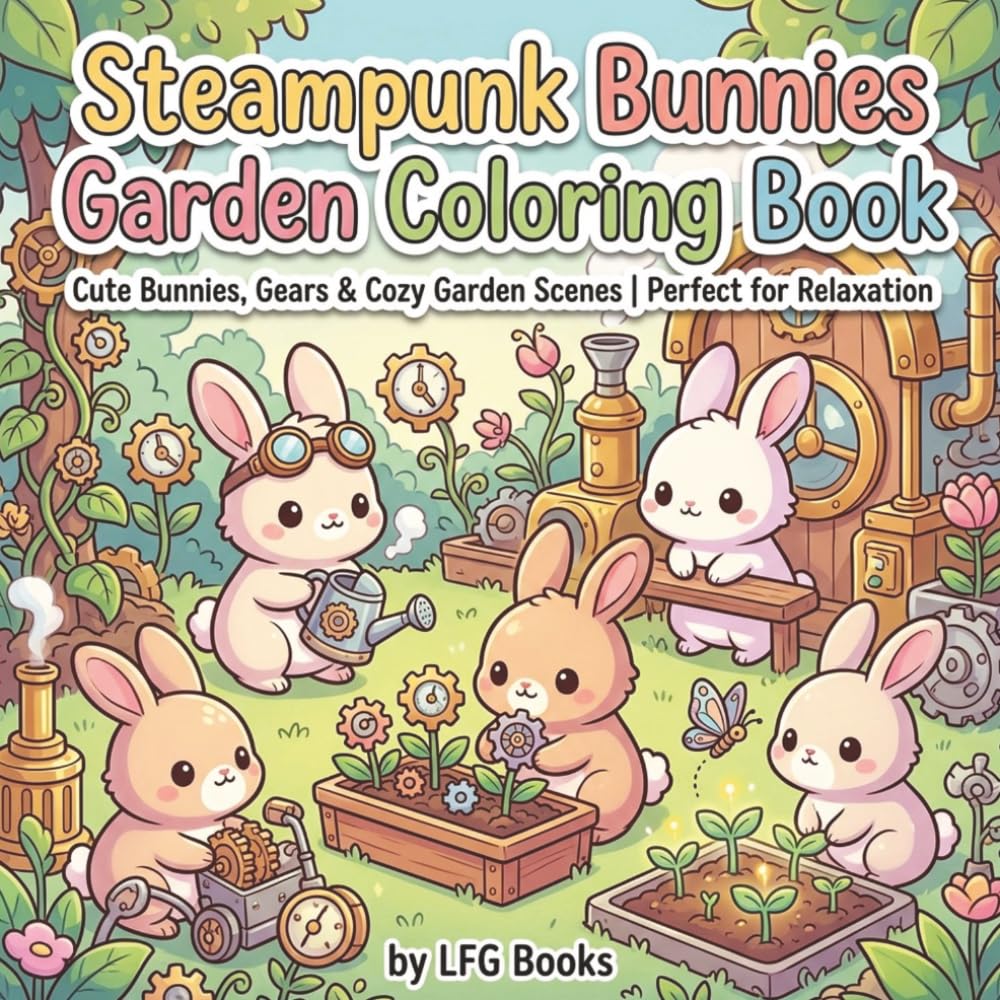 Steampunk Bunnies Garden Coloring Book: Cute Bunnies, Gears & Cozy Garden Scenes | Bold & Easy, Perfect for Relaxation