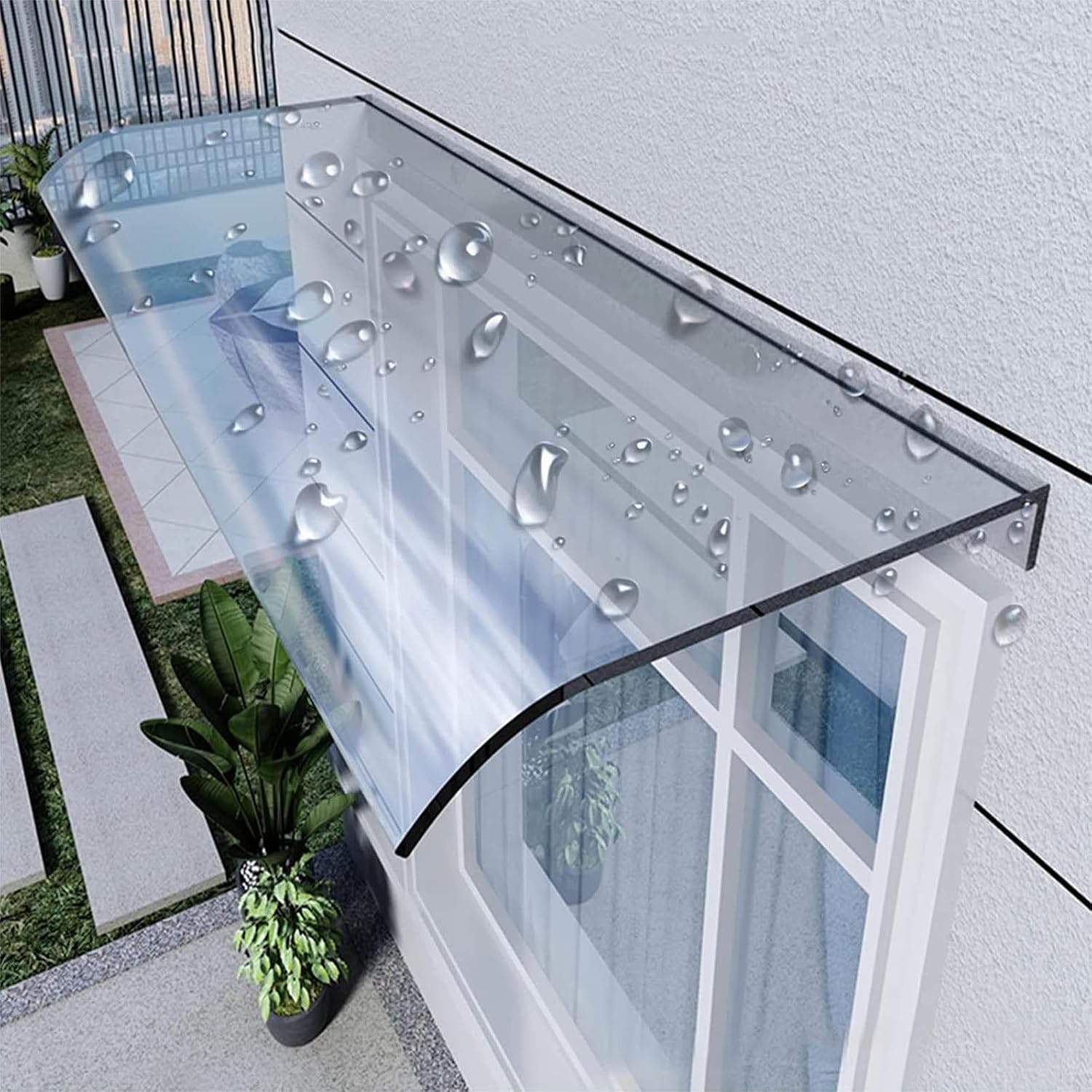 Door Awning Outdoor, Curved Window Awning Canopy Rain Shelter Cover, Invisible Front Door Canopy, Transparent Sun Shade, Polycarbonate Porch Awning, Uv Resistant Awning Canopy,