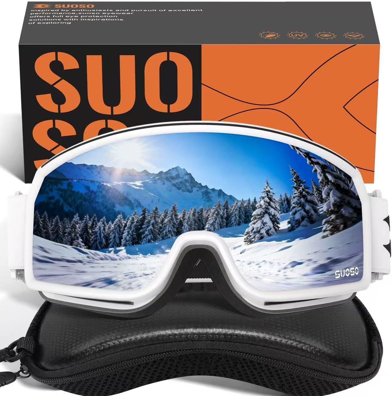 suoso OTG Ski Goggles for Men and Women, UV400 Protection Anti Fog Snowboard Goggles for Youth Adult Helmet Compatible