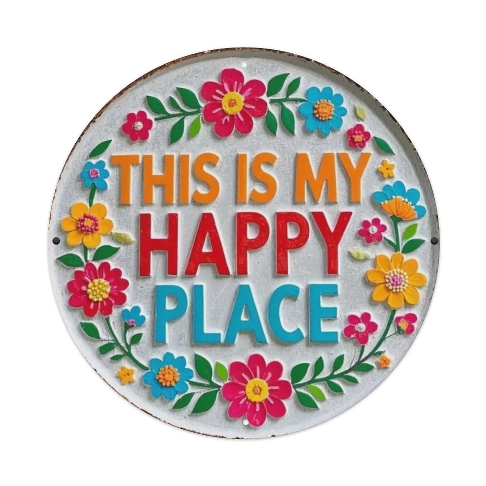 Igtefte Vintage Happy Place Tin Sign Style Home Bar Garden Wall Plaque Decor Metal Poster 8X8 Inch